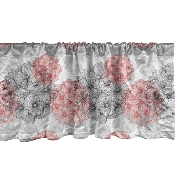 Ambesonne Floral Valance Pack of 2, Hand-Drawn Verbena Flowers, 42"X12", Pale Salmon and Charcoal Grey