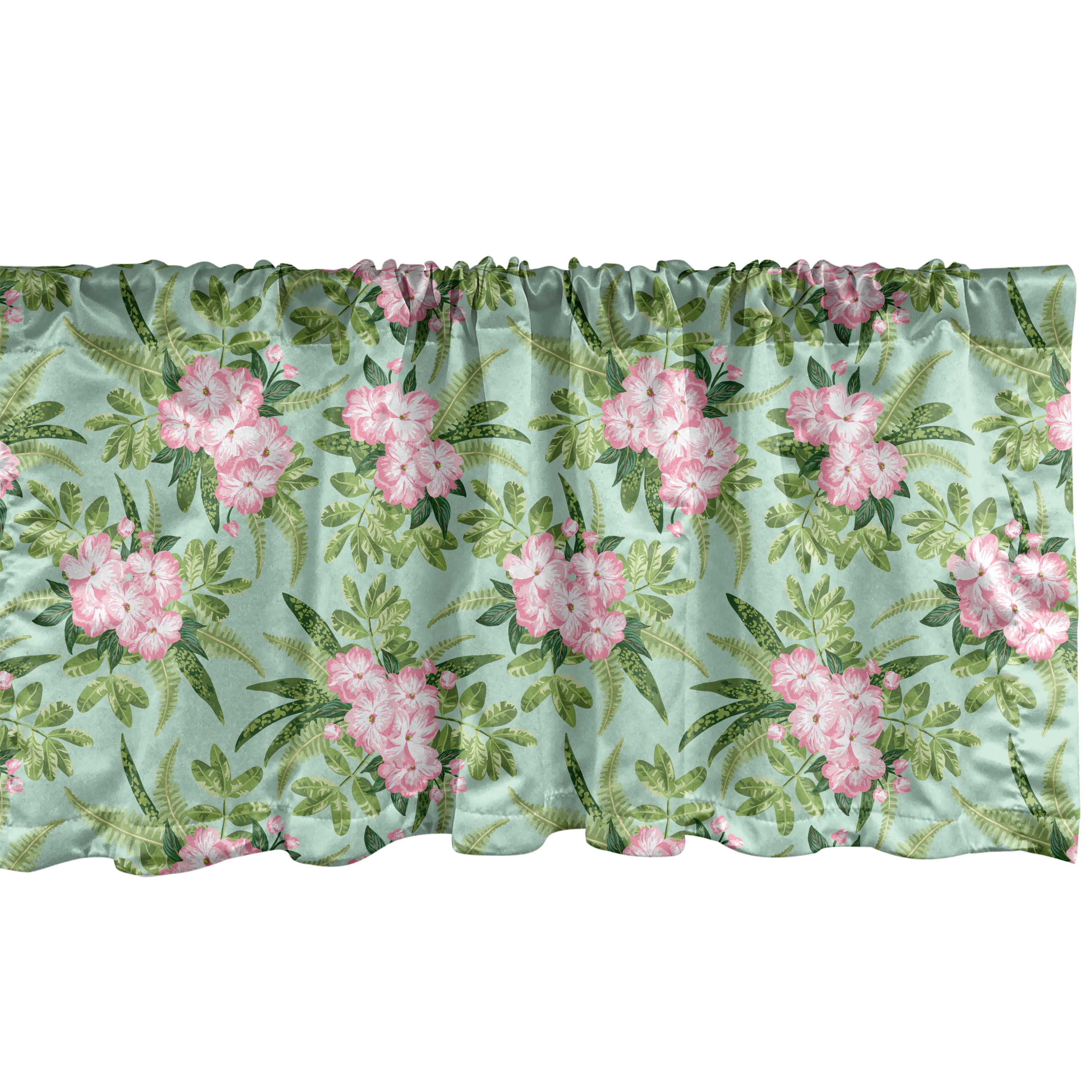 Floral Hibiscus Blooming Bouquets Valance in Olive Green and Pink