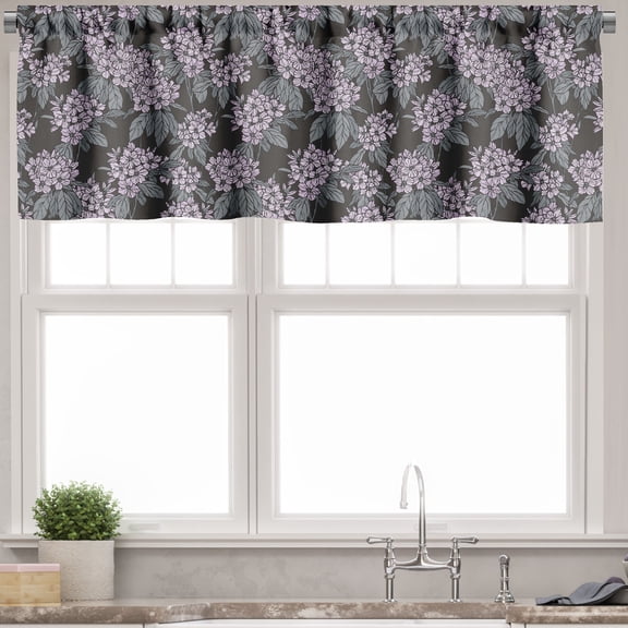 Ambesonne Floral Valance Pack of 2, Hydrangea Bouquets Leaves, 54"X18", Taupe Mauve