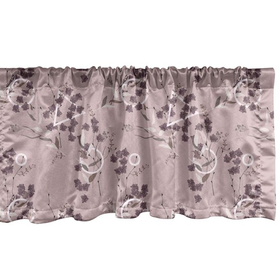 Ambesonne Floral Valance Pack of 2, Japanese Blossom Sketch Art, 54"X18", Warm Taupe Mauve Taupe