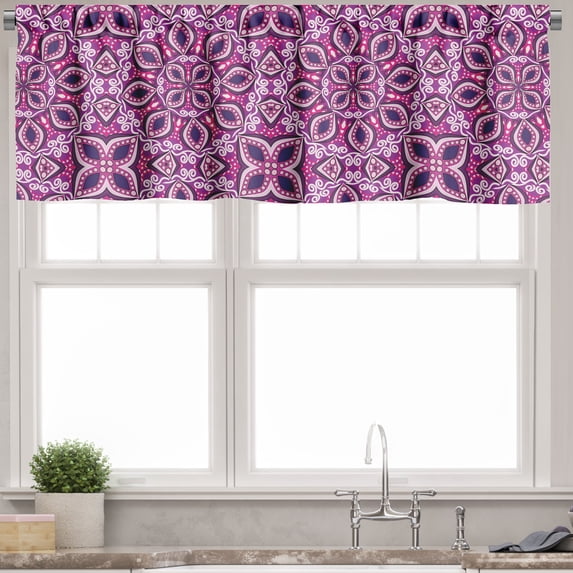 Ambesonne Floral Valance Pack of 2, Lace Trippy Flowers Leaf, 54"X18", Magenta Pink Plum