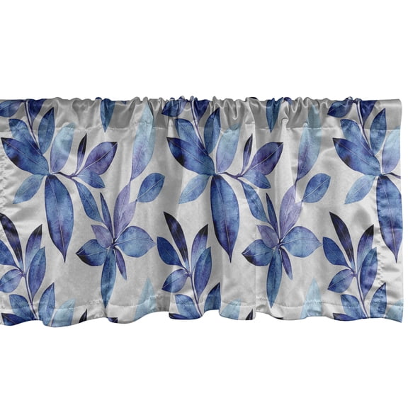 Ambesonne Floral Valance Pack of 2, Leaves Tropical Plain Back, 54"X12", Ivory and Cobalt Blue