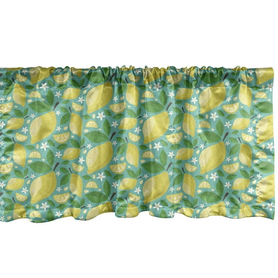 Ambesonne Floral Valance Pack of 2, Lemons Leaves and Flowers, 42"X12", Seafoam Green and Yellow