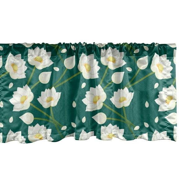 Ambesonne Floral Valance Pack of 2, Lotus Flower Petals and Stem, 54"X18", Forest Green Multicolor