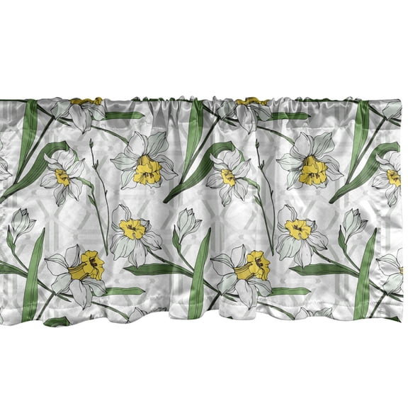 Ambesonne Floral Valance Pack of 2, Modern Narcissus Blossoms, 54"X18", Yellow Green and Pearl