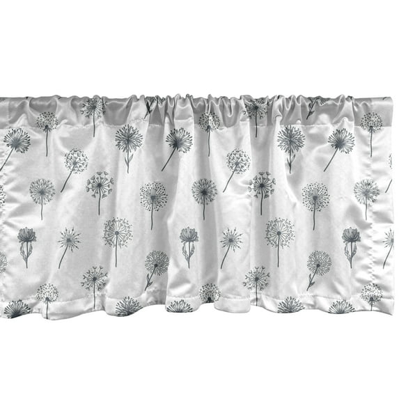 Ambesonne Floral Valance Pack of 2, Monochrome Dandelion Pattern, 42"X12", Purpleblue and White