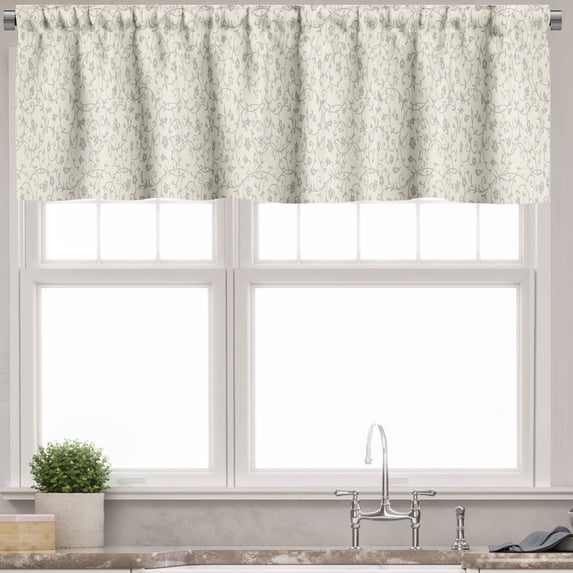 Ambesonne Floral Valance Pack of 2, Monochrome Vintage Flowers, 54"X12", Pale Taupe and White