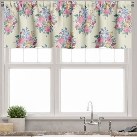 Ambesonne Floral Valance Pack of 2, Natural Bouquet of Blossom, 54"X18", Eggshell Multicolor