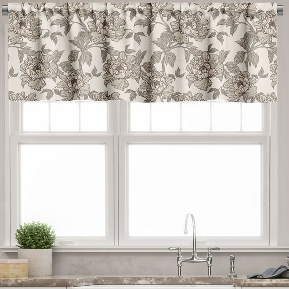 Ambesonne Floral Valance Pack of 2, Nude Tone Peony Blossoms, 42"X12", Warm Taupe and Beige