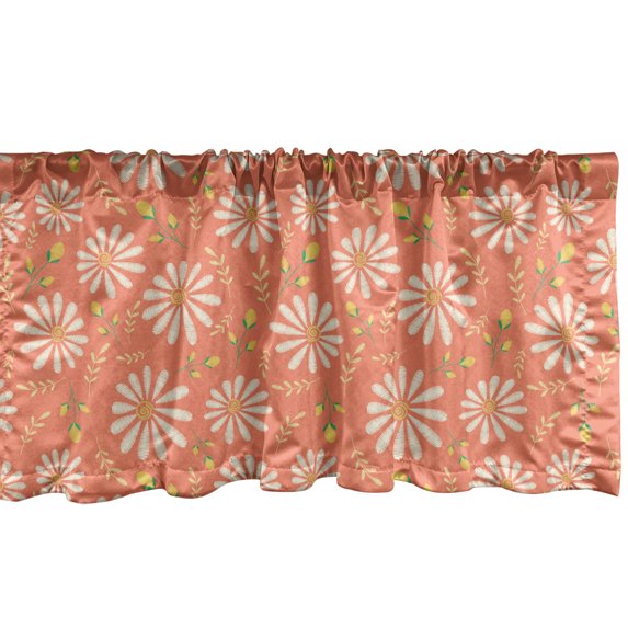 Ambesonne Floral Valance Pack of 2, Pastel Chamomiles Leaves Art, 42"X18", Dark Peach Pastel Yellow