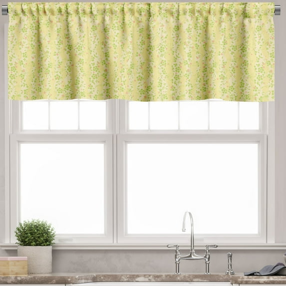 Ambesonne Floral Valance Pack of 2, Pastel Flowers Blossoms Art, 54"X12", Yellow Green Champagne