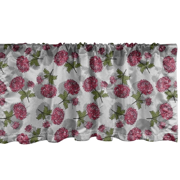 Ambesonne Floral Valance Pack of 2, Red-Tone Flowers Hand-Drawn, 54"X12", Raspberry and Olive Green