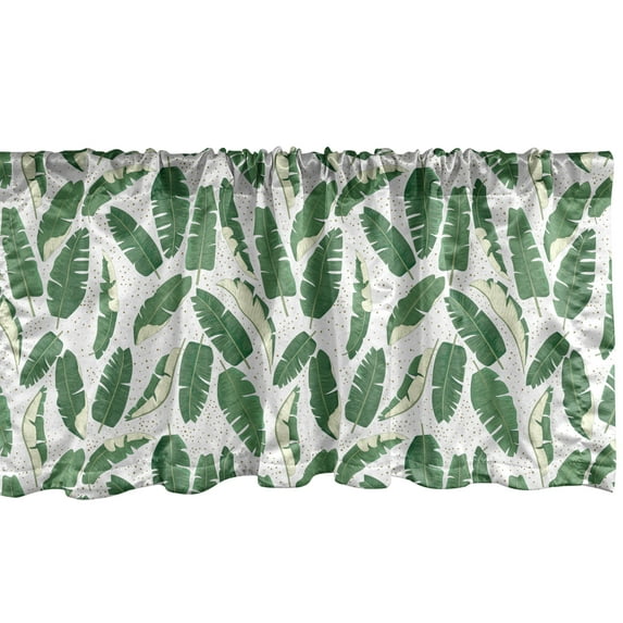 Ambesonne Floral Valance Pack of 2, Repetitive Banana Leaves, 54"X12", Jade Green Cream