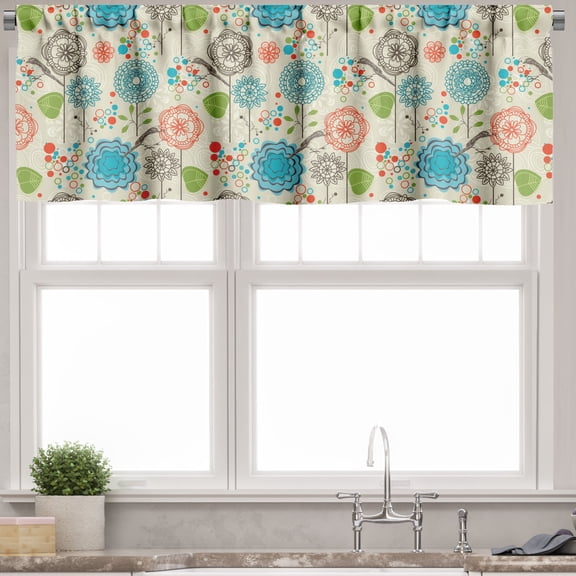 Ambesonne Floral Valance Pack of 2, Retro Doodle Cheerful, 42"X12", Multicolor