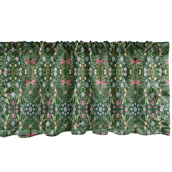 Ambesonne Floral Valance Pack of 2, Rhythmic Flowers Arrangement, 54"X12", Hunter Green and Multicolor