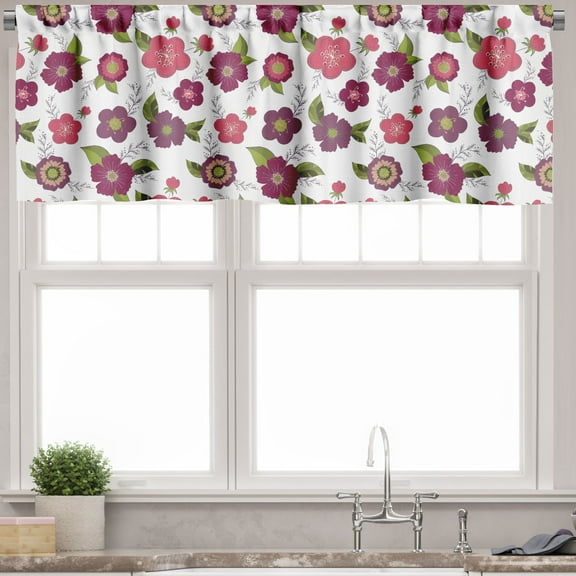 Ambesonne Floral Valance Pack of 2, Romantic Garden Petals, 54"X18", Coral Raspberry