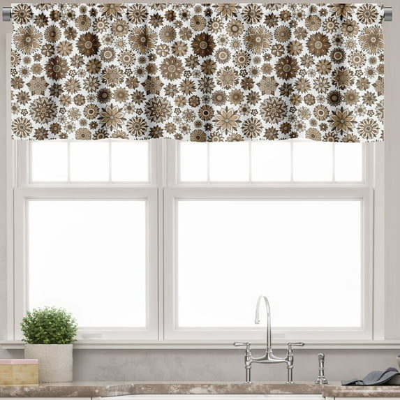 Ambesonne Floral Valance Pack of 2, Romantic Vintage Curly, 42"X12", Brown Tan Pale Yellow