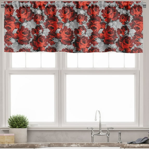 Ambesonne Floral Valance Pack of 2, Roses Vintage Valentines, 54"X12", Red Grey Black