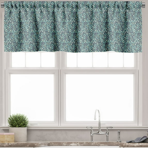 Ambesonne Floral Valance Pack of 2, Round Bloom and Leaves, 42"X12", Indigo Seafoam