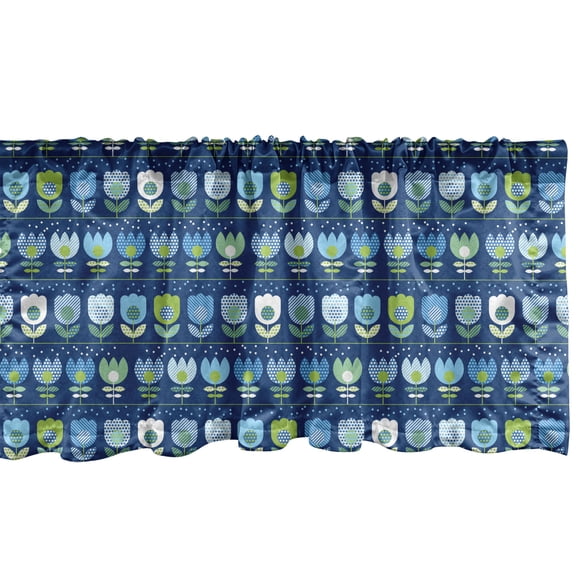 Ambesonne Floral Valance Pack of 2, Scandinavian Inspired Tulips, 54"X18", Night Blue Yellow Green
