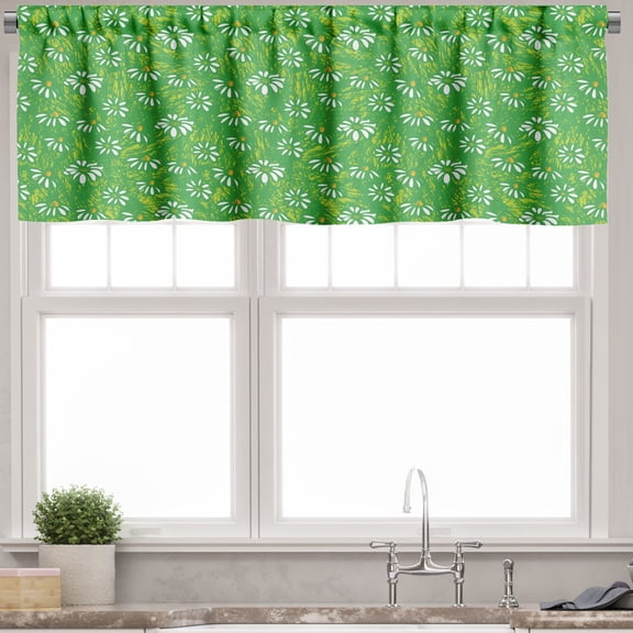 Ambesonne Floral Valance Pack of 2, Scribbled Blooming Daisies, 54"X12", Yellow Green Yellow