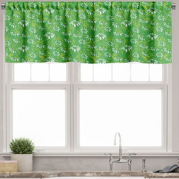 Ambesonne Floral Valance Pack of 2, Scribbled Blooming Daisies, 54"X18", Yellow Green Yellow