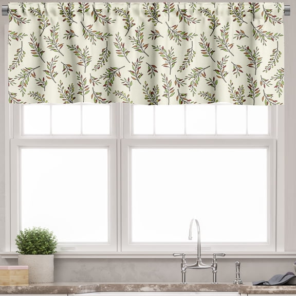 Ambesonne Floral Valance Pack of 2, Seasonal Leaves Branches, 54"X18", Lime Green Ivory Ginger
