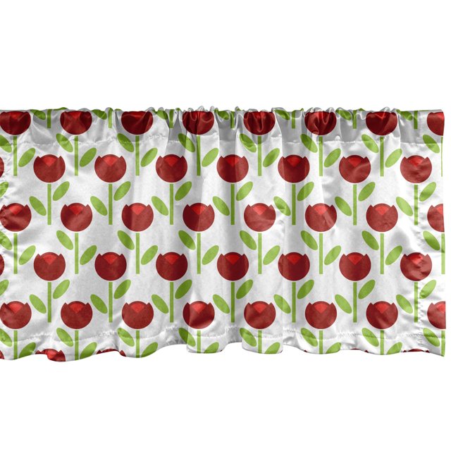 Ambesonne Floral Valance Pack of 2, Simplistic Arrangement Tulip, 42"X12", White Lime Green