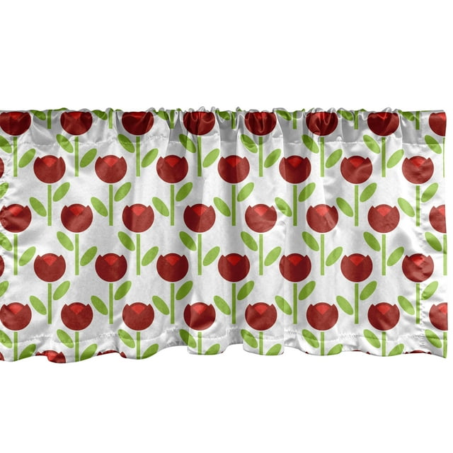 Ambesonne Floral Valance Pack of 2, Simplistic Arrangement Tulip, 42"X12", White Lime Green