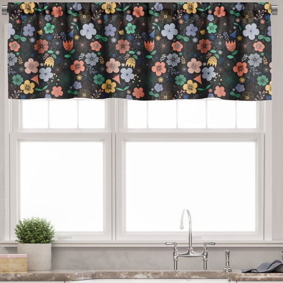 Ambesonne Floral Valance Pack of 2, Spring Season Botany, 54"X18", Charcoal Grey Multicolor
