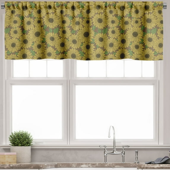 Ambesonne Floral Valance Pack of 2, Sunflowers Nature Beauty, 54"X12", Khaki and Olive Green