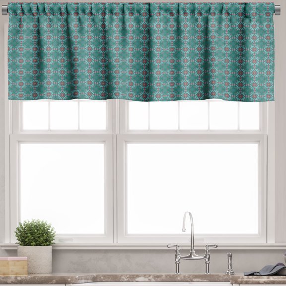 Ambesonne Floral Valance Pack of 2, Traditional Spanish, 54"X12", Jade Green Pale Blue Red
