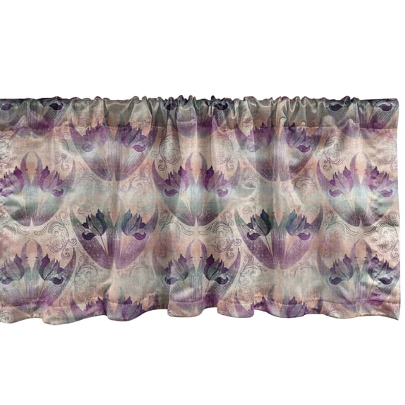 Ambesonne Floral Valance Pack of 2, Traditional Tulip Blossom, 42"X18", Peach Plum Seafoam