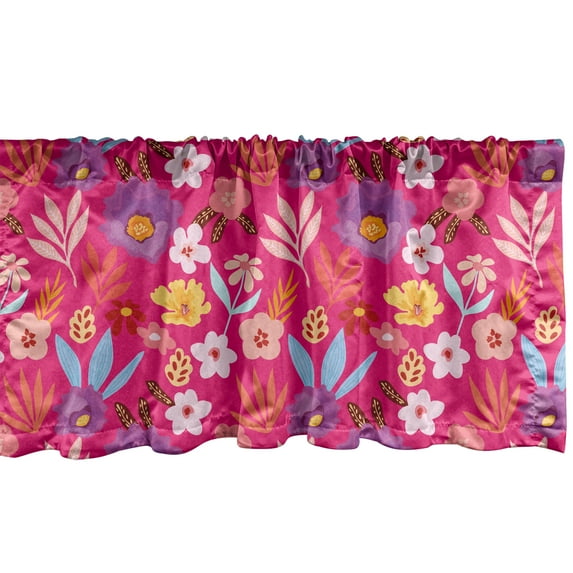 Ambesonne Floral Valance Pack of 2, Tropical Plants and Flowers, 54"X12", Magenta Multicolor