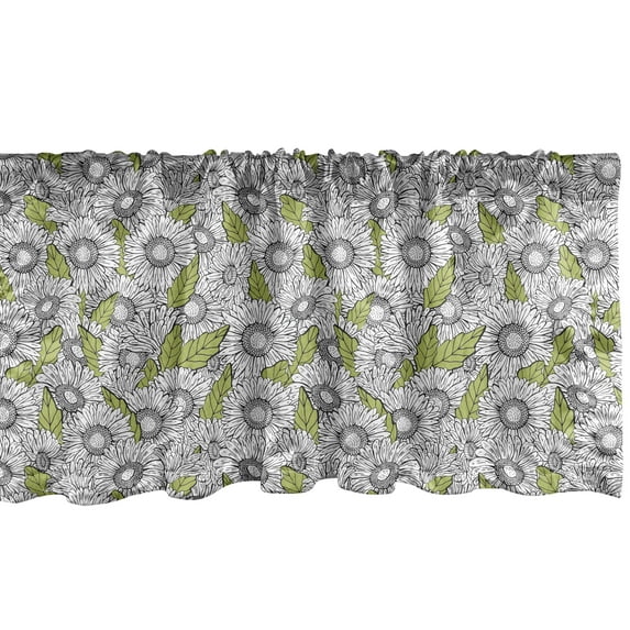 Ambesonne Floral Valance Pack of 2, Vintage Chamomiles Leaves, 54"X12", Apple Green and Charcoal Grey