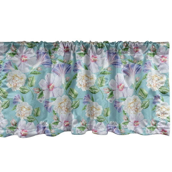 Ambesonne Floral Valance Pack of 2, Vintage Hibiscus Roses Print, 42"X18", Lilac Seafoam and Green