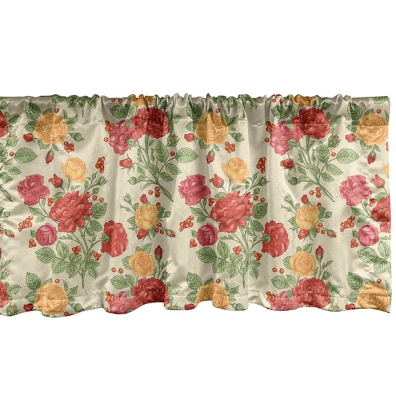 Ambesonne Floral Valance Pack of 2, Vintage Roses and Berries, 42"X12", Champagne and Multicolor
