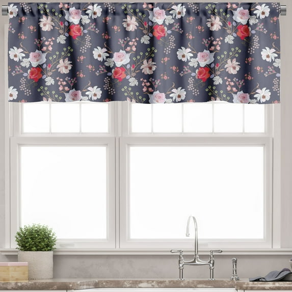 Ambesonne Floral Valance Pack of 2, Vintage Style Flower Bouquet, 54"X12", Dark Indigo and Multicolor