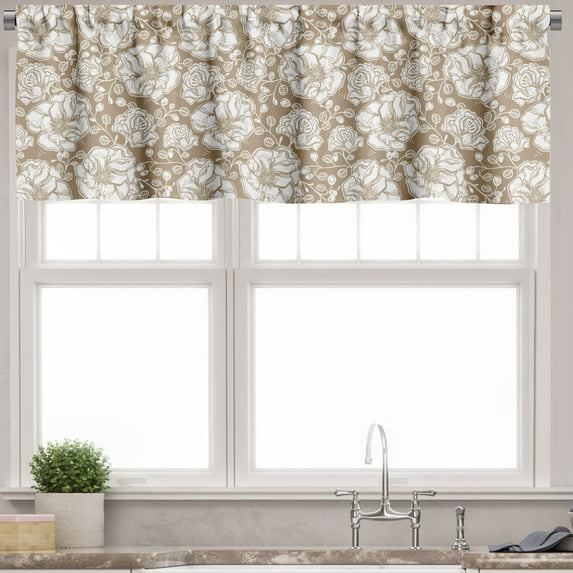 Ambesonne Floral Valance Pack of 2, Vintage Tender Flora, 54"X18", Camel White