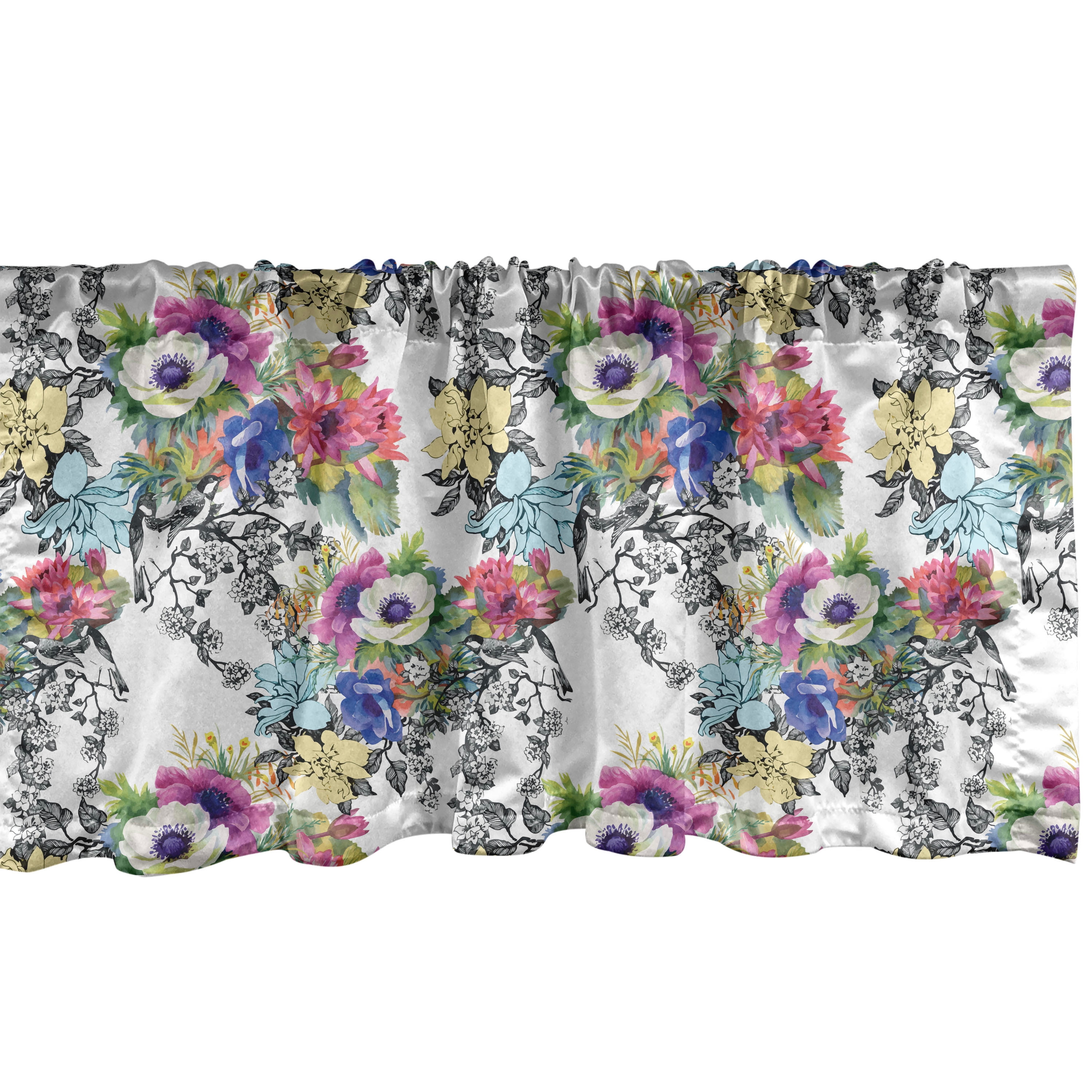 Beige Multicolor Floral Satin Rod Pocket Valance, 54" x 18"