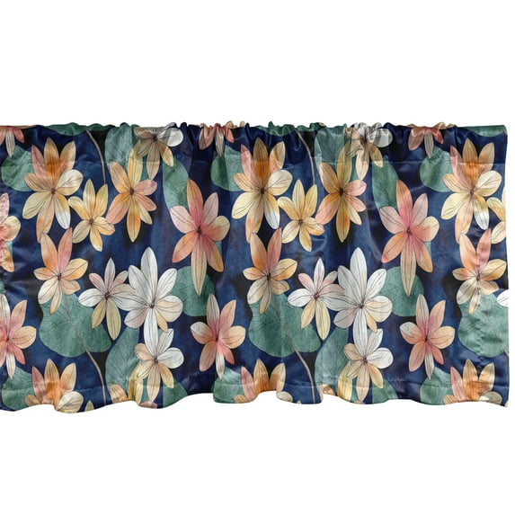 Ambesonne Floral Valance Pack of 2, Watercolor Effect Flowers, 54"X18", Navy Blue and Laurel Green