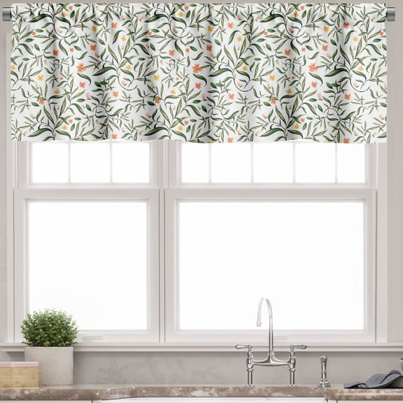 Ambesonne Floral Valance Pack of 2, Watercolor Spring Garden, 54"X12", Orange Yellow and Green