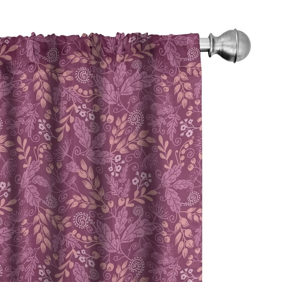 Ambesonne Floral Vintage Window Curtains, Berries Garden Art, Each 28" W x 63" L, Dark Magenta Coral