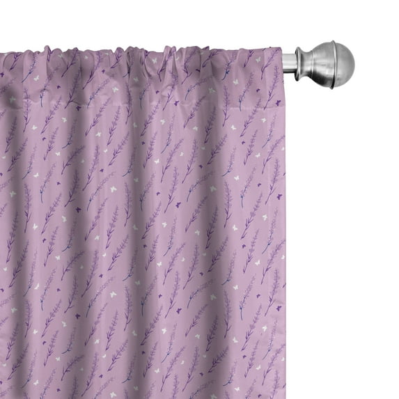Ambesonne Floral Vintage Window Curtains, Lavender Butterflies, Each 28" W x 84" L, Lilac Quartz and White