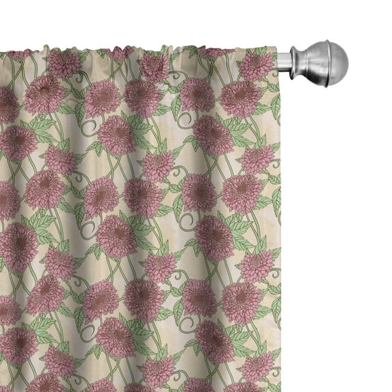 Ambesonne Floral Vintage 4-Panel Curtains, Peonies and Leaves, 56"x84", Dried Rose Champagne