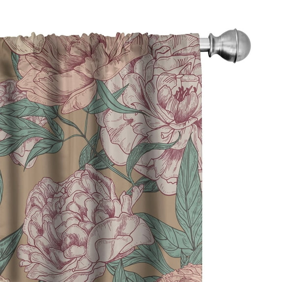 Ambesonne Floral Vintage Curtains, Autumn Flowers Retro, Pair of 28"x84", Blush Laurel Green Tan
