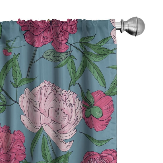 Ambesonne Floral Vintage Curtains, Colorful Peony Bloom, Pair of 28"x95", Rose Magenta Slate Blue