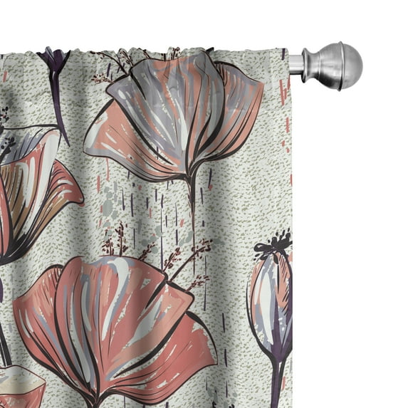 Ambesonne Floral Vintage Curtains, Retro Poppy Flowers, Pair of 28"x84", Burnt Sienna Dust Grey