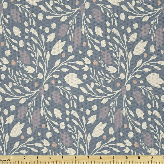 Ambesonne Floral Vintage Fabric by the Yard Microfiber, Muted Tones Botany, 1 Yard, Purpleblue Eggshell