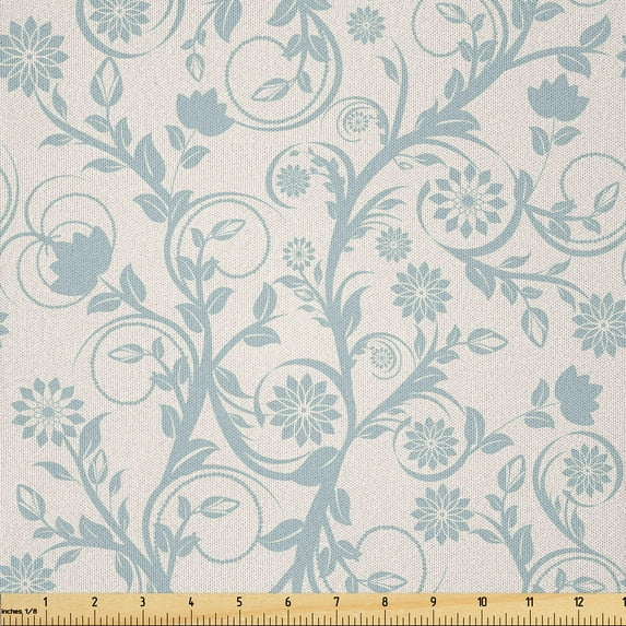 Ambesonne Floral Vintage Fabric by the Yard Microfiber, Vintage Feminine, 10 Yards, Pale Blue Grey Eggshell